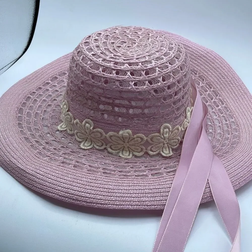 Vintage 80’s pink sun hat. Boho festival beach tropical - Picture 2 of 12
